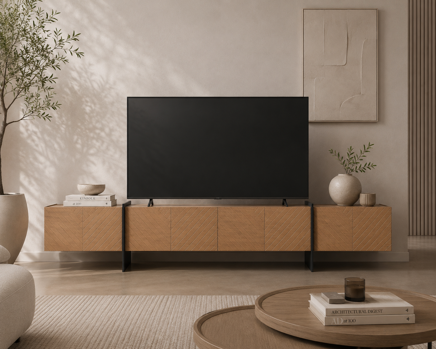 خرید میز تلویزیون Geo Oak پایه فلز | طراحی مینیمال و چوب طبیعی - لنو آرت